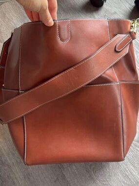 Women's Brown Leather Laptop Shoulder Bag - Contemporary Carry